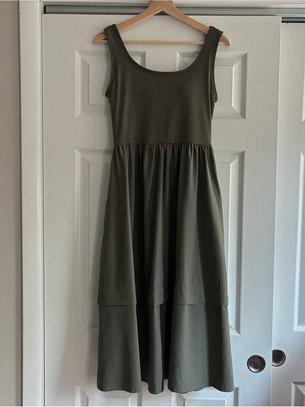 Serra Olive Maxi Dress with Gathered Waist